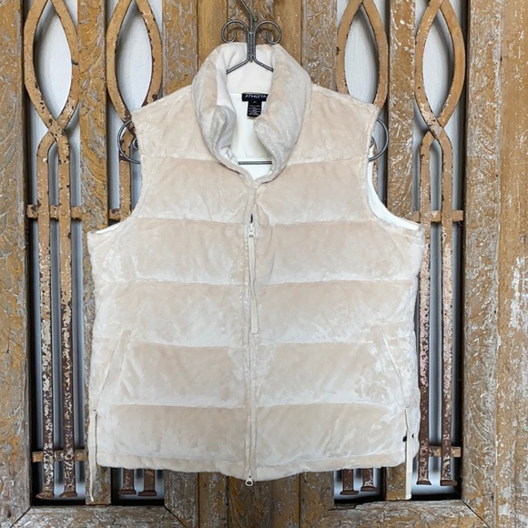White Velour Velvet Down Puffer Vest Xl 